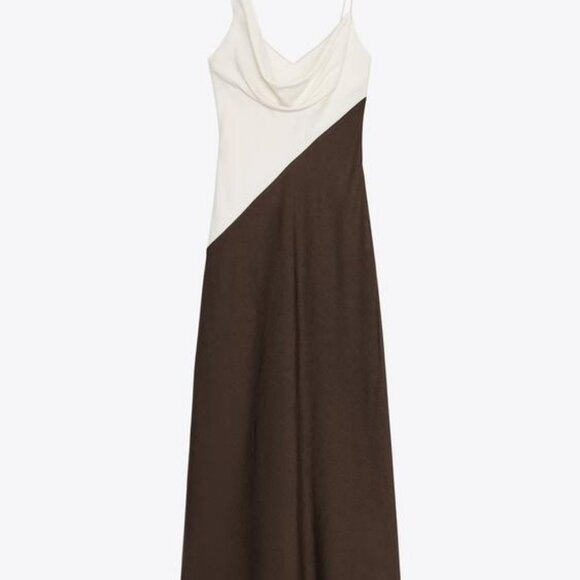 ZARA CONTRAST MIDI DRESS - Picture 8 of 10